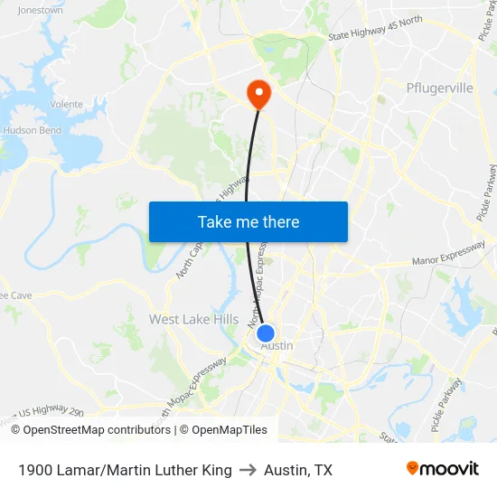 1900 Lamar/Martin Luther King to Austin, TX map