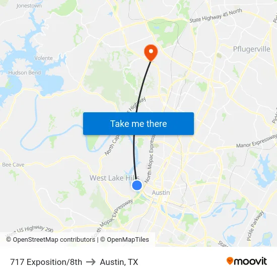 717 Exposition/8th to Austin, TX map