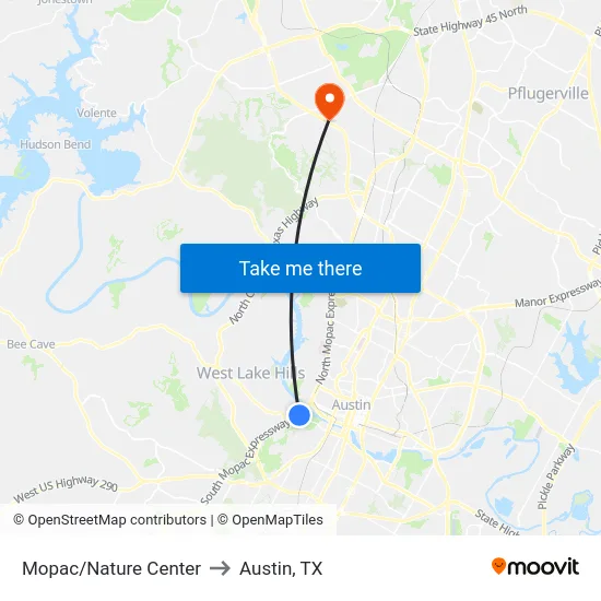Mopac/Nature Center to Austin, TX map