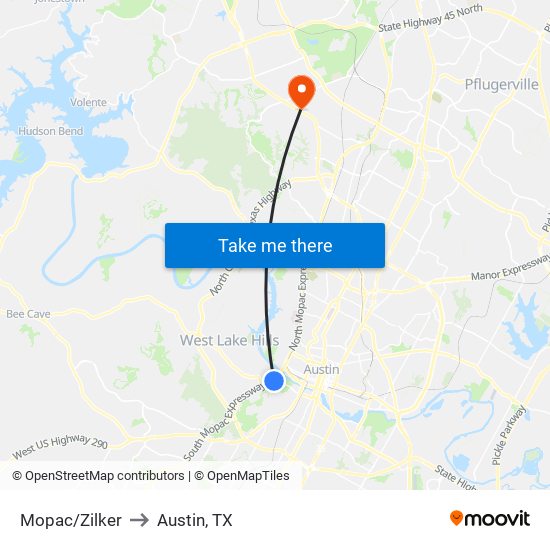 Mopac/Zilker to Austin, TX map