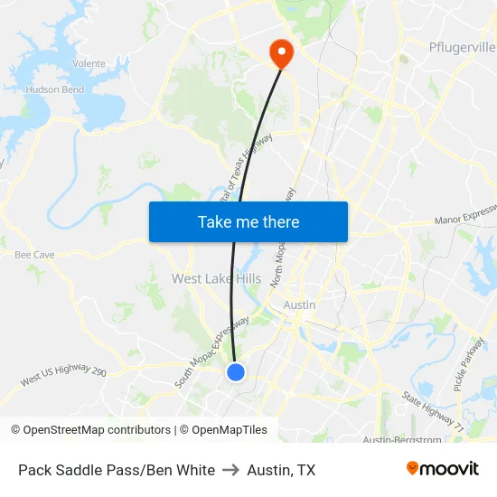 Pack Saddle Pass/Ben White to Austin, TX map
