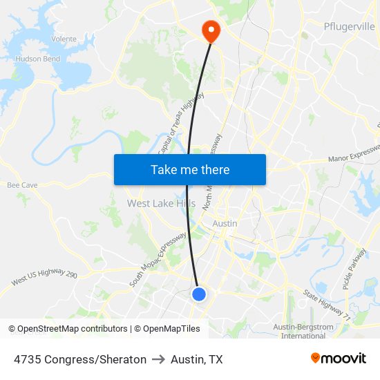 4735 Congress/Sheraton to Austin, TX map