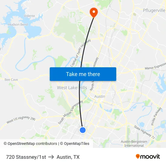 720 Stassney/1st to Austin, TX map