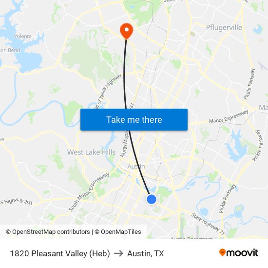 1820 Pleasant Valley (Heb) to Austin, TX map