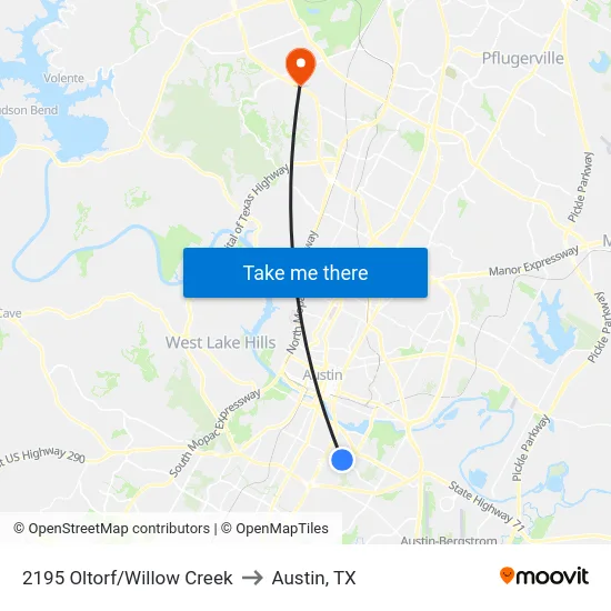 2195 Oltorf/Willow Creek to Austin, TX map