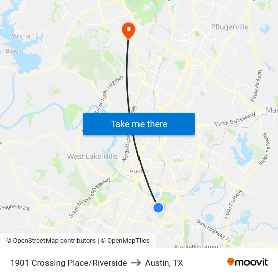 1901 Crossing Place/Riverside to Austin, TX map