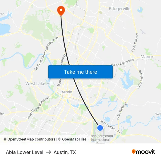 Abia Lower Level to Austin, TX map