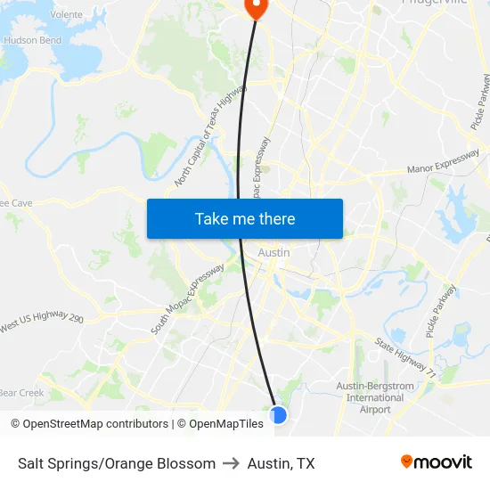 Salt Springs/Orange Blossom to Austin, TX map