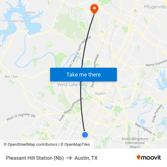 Pleasant Hill Station (Nb) to Austin, TX map
