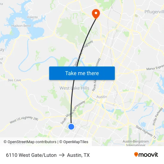 6110 West Gate/Luton to Austin, TX map