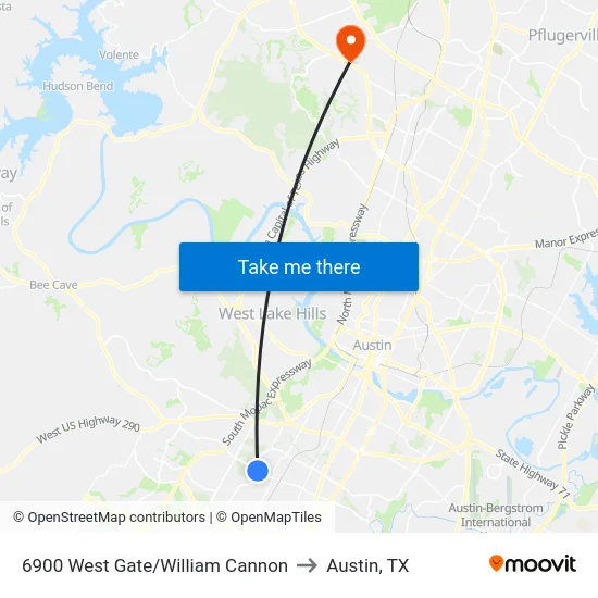 6900 West Gate/William Cannon to Austin, TX map