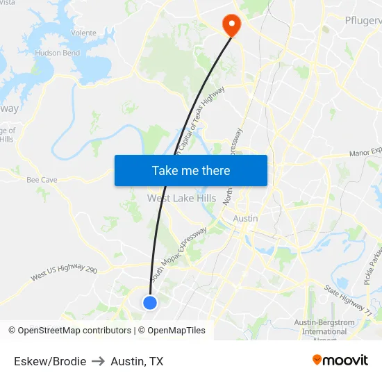 Eskew/Brodie to Austin, TX map