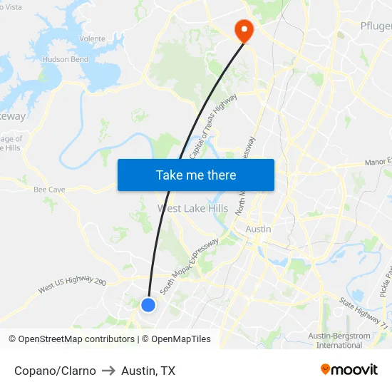 Copano/Clarno to Austin, TX map