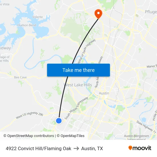 4922 Convict Hill/Flaming Oak to Austin, TX map