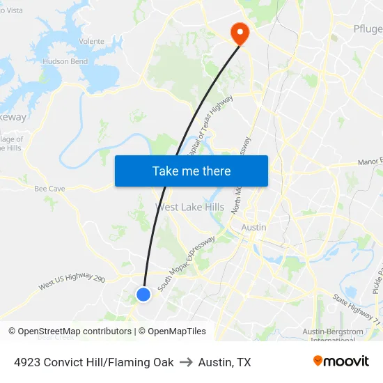 4923 Convict Hill/Flaming Oak to Austin, TX map