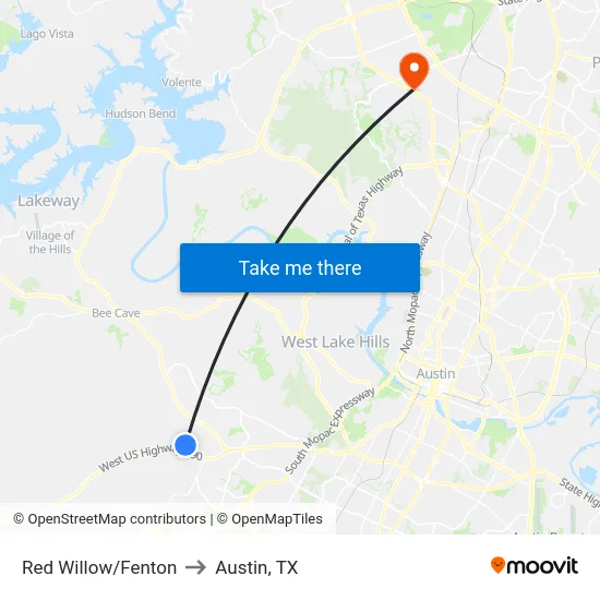 Red Willow/Fenton to Austin, TX map