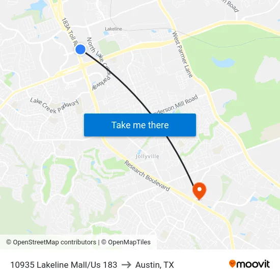 10935 Lakeline Mall/Us 183 to Austin, TX map