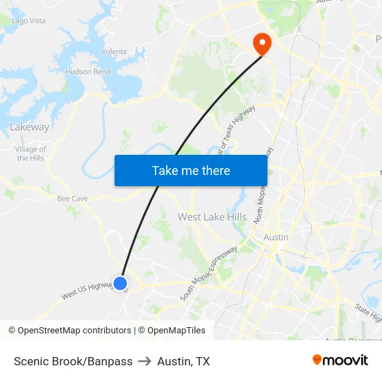Scenic Brook/Banpass to Austin, TX map