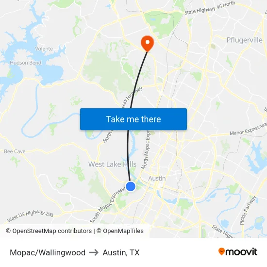 Mopac/Wallingwood to Austin, TX map