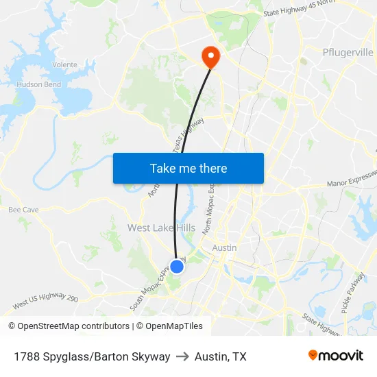 1788 Spyglass/Barton Skyway to Austin, TX map
