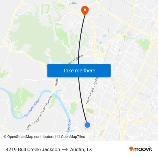 4219 Bull Creek/Jackson to Austin, TX map