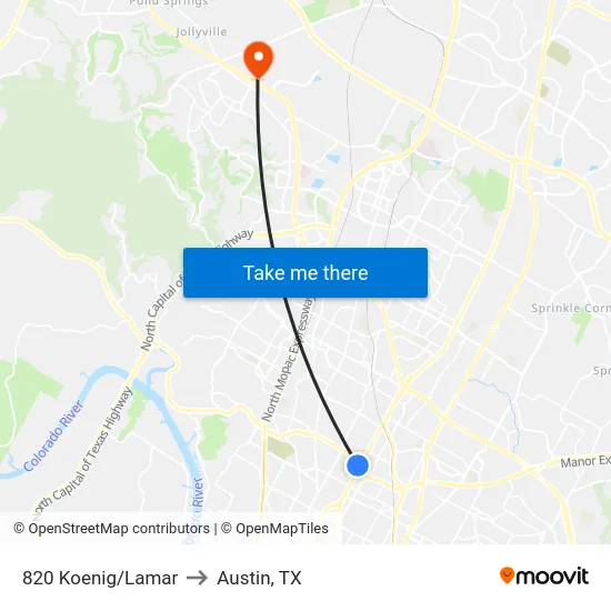 820 Koenig/Lamar to Austin, TX map