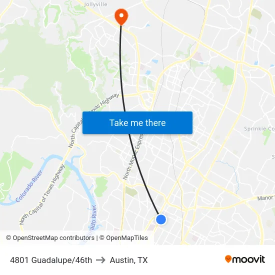 4801 Guadalupe/46th to Austin, TX map