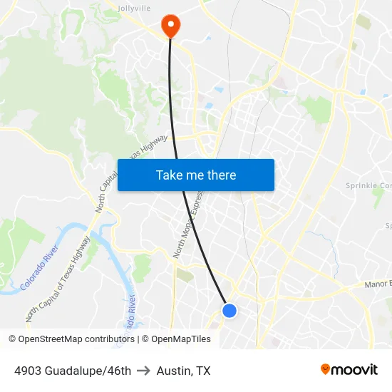 4903 Guadalupe/46th to Austin, TX map
