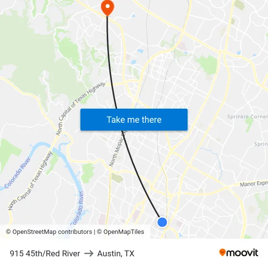 915 45th/Red River to Austin, TX map