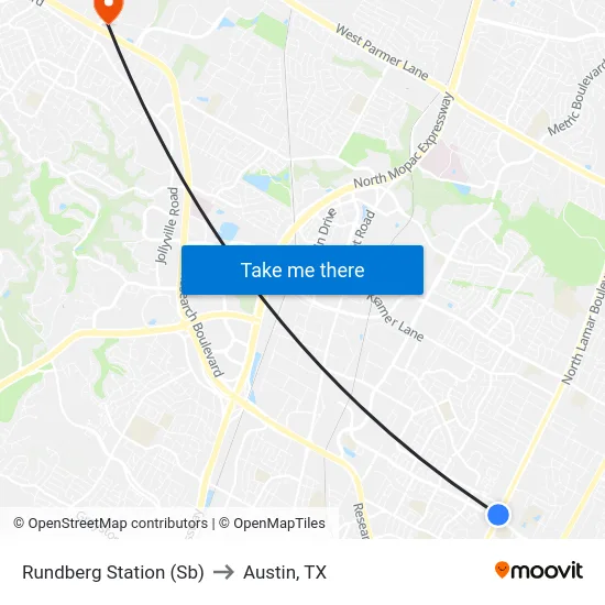 Rundberg Station (Sb) to Austin, TX map