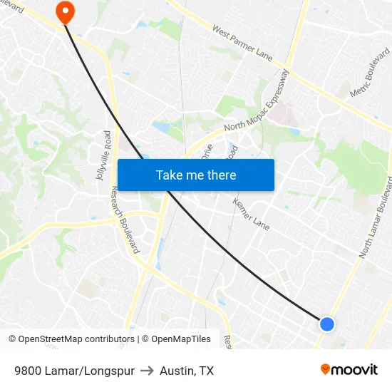 9800 Lamar/Longspur to Austin, TX map