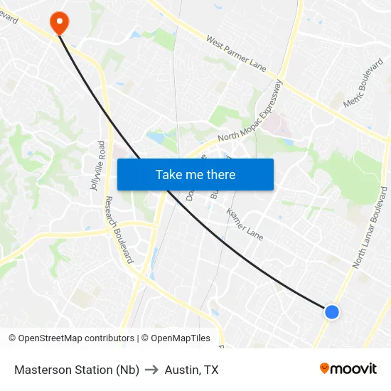 Masterson Station (Nb) to Austin, TX map