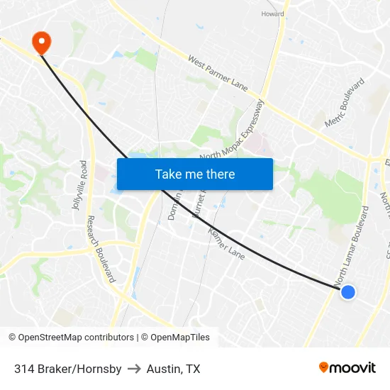 314 Braker/Hornsby to Austin, TX map