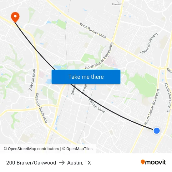 200 Braker/Oakwood to Austin, TX map