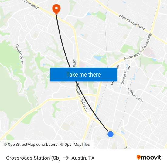 Crossroads Station (Sb) to Austin, TX map