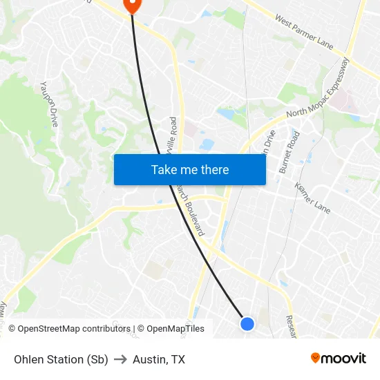 Ohlen Station (Sb) to Austin, TX map