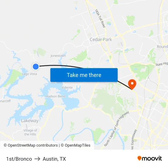 1st/Bronco to Austin, TX map