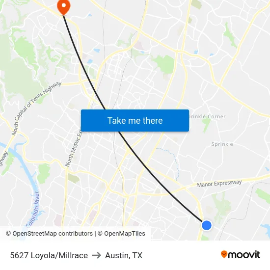 5627 Loyola/Millrace to Austin, TX map