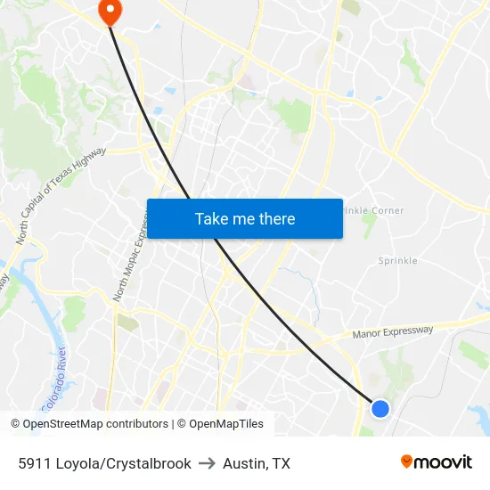 5911 Loyola/Crystalbrook to Austin, TX map