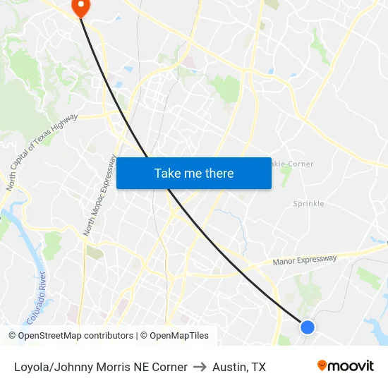 Loyola/Johnny Morris NE Corner to Austin, TX map