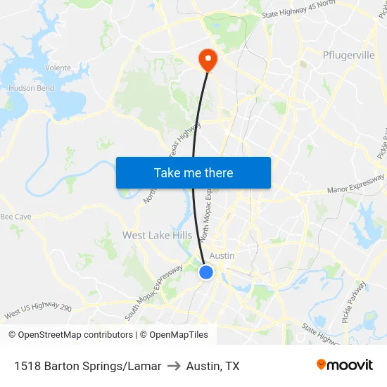 1518 Barton Springs/Lamar to Austin, TX map