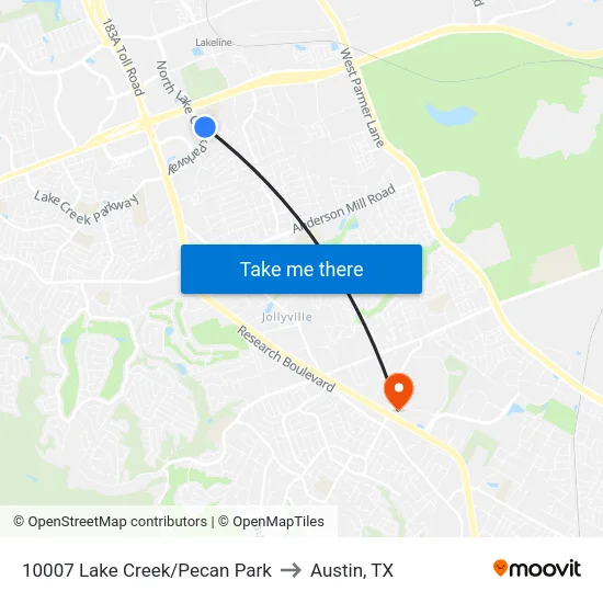 10007 Lake Creek/Pecan Park to Austin, TX map