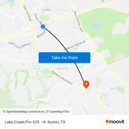 Lake Creek/Fm 620 to Austin, TX map