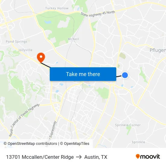 13701 Mccallen/Center Ridge to Austin, TX map