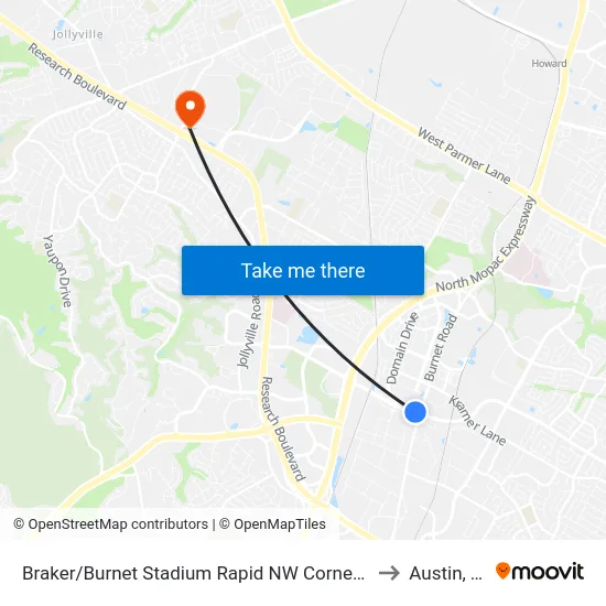 Braker/Burnet Stadium Rapid NW Corner (Sb) to Austin, TX map