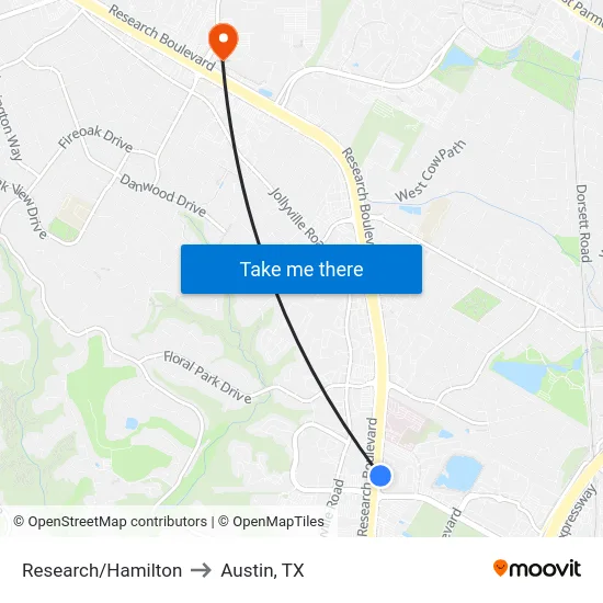 Research/Hamilton to Austin, TX map