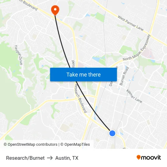 Research/Burnet to Austin, TX map