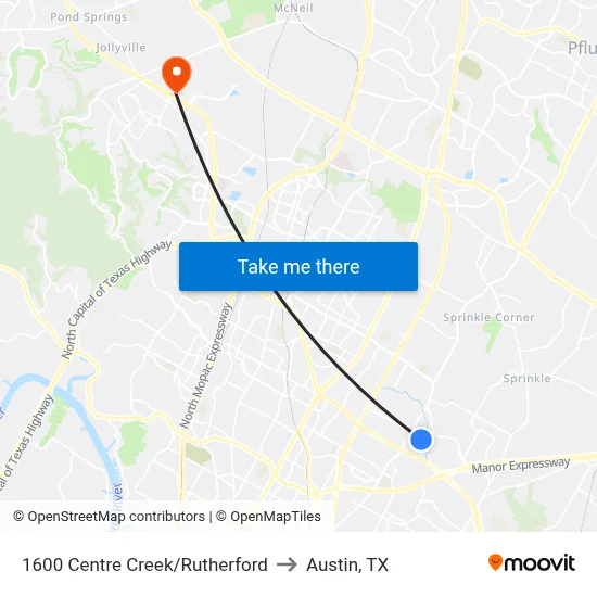 1600 Centre Creek/Rutherford to Austin, TX map