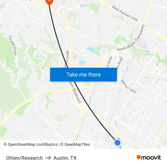 Ohlen/Research to Austin, TX map