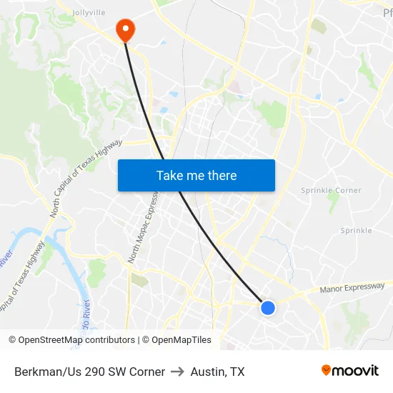 Berkman/Us 290 SW Corner to Austin, TX map